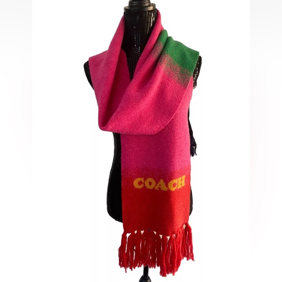 NWT Coach Colorblock Wool Alpaca Blend Knit Scarf Muffler Ombre Print Colorful - Picture 1 of 10